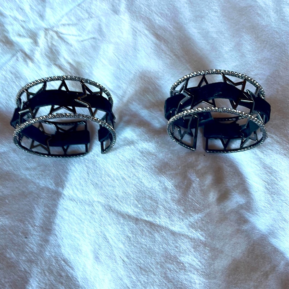Costume jewelry black cuff bracelets with stars expandable wrist size